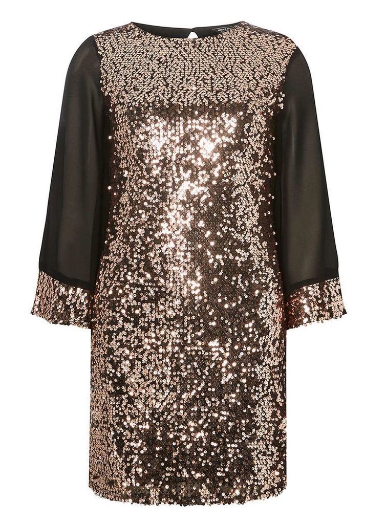 Womens **Billie & Blossom Brown Kimono Sequin Shift Dress- Bronze, Bronze