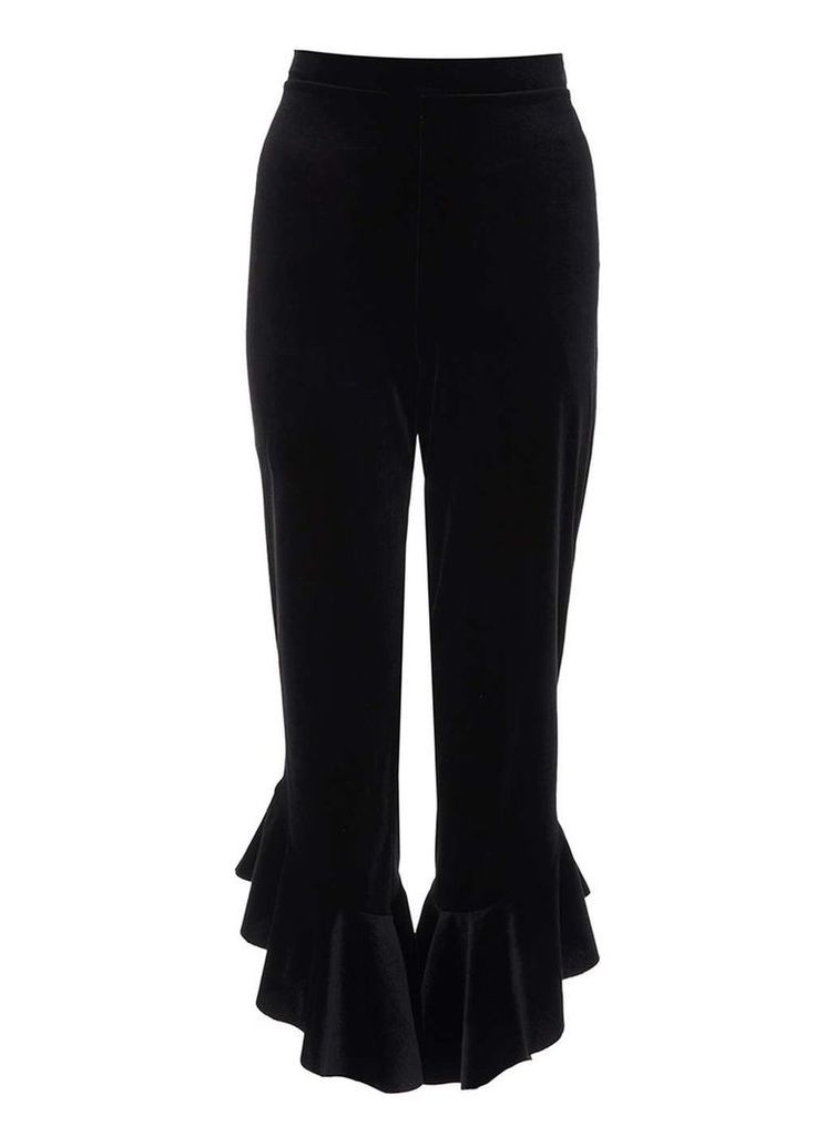 Womens *Quiz Black Velvet Frill Trousers- Black