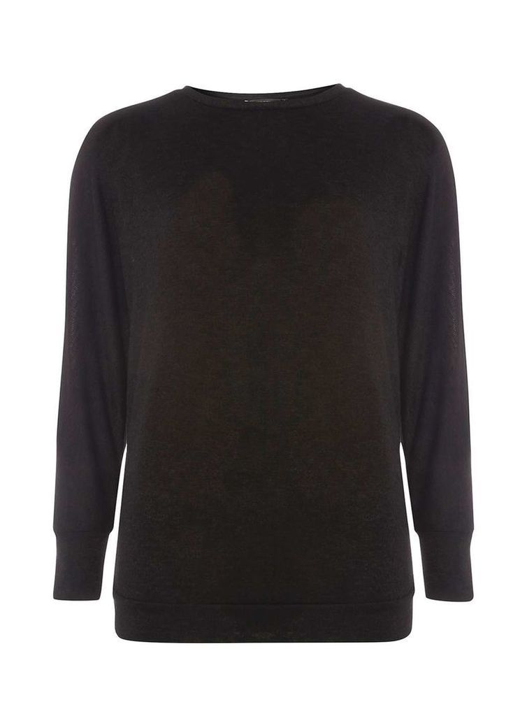 Womens Black Split Sleeve Jersey Knitted Top- Black