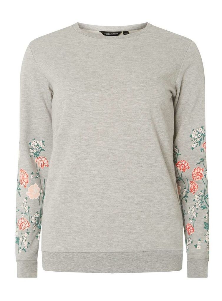 Womens Grey Floral Print Sleeve Jumper- Grey