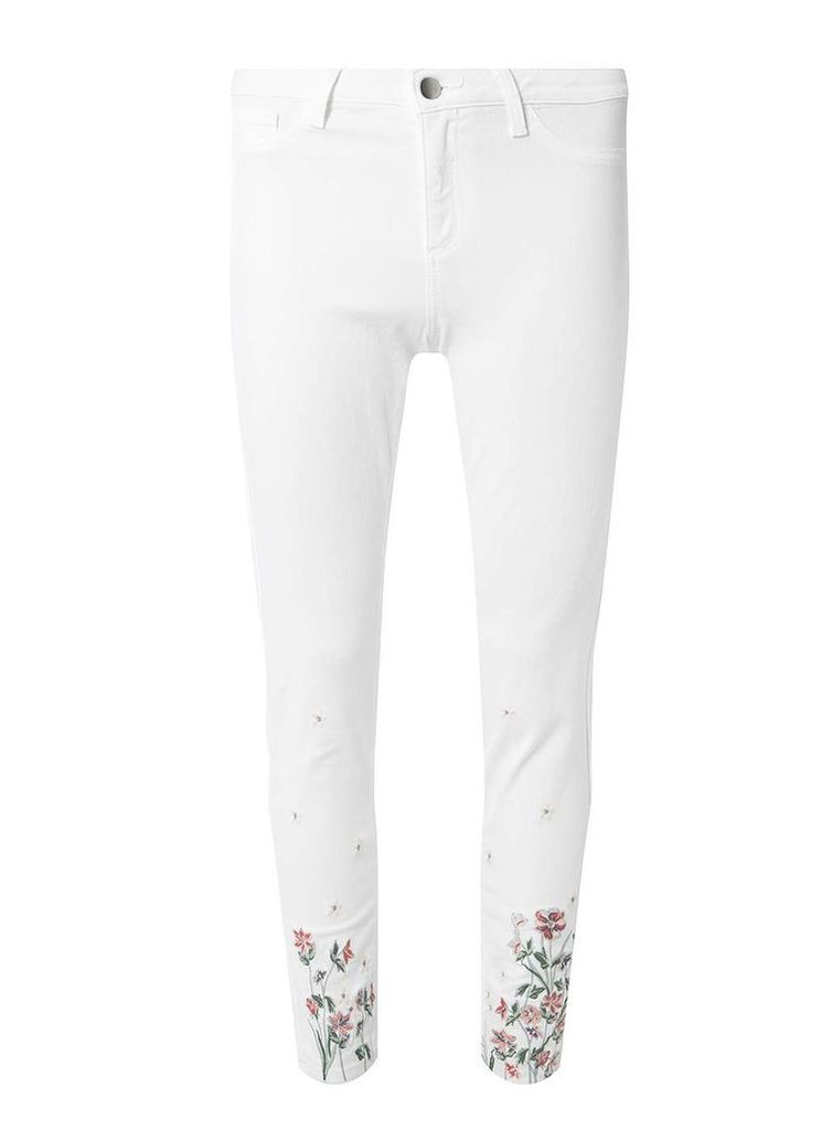 Womens White Floral Hem 'Darcy' Jeans- White