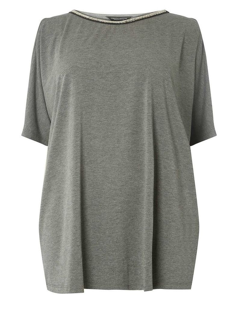 Womens **DP Curve Charcoal Embellished Neck Batwing Top- Grey, Grey