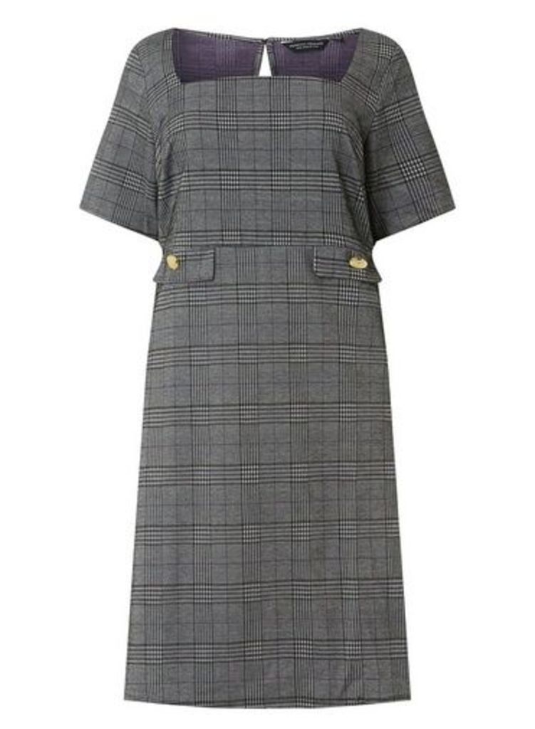 Womens **Dp Curve Check Print Button Pocket Fit And Flare Dress- Grey, Grey