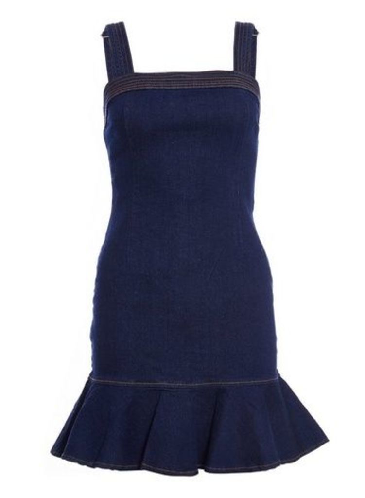 Womens *Quiz Navy Denim Frill Bodycon Dress- Blue, Blue