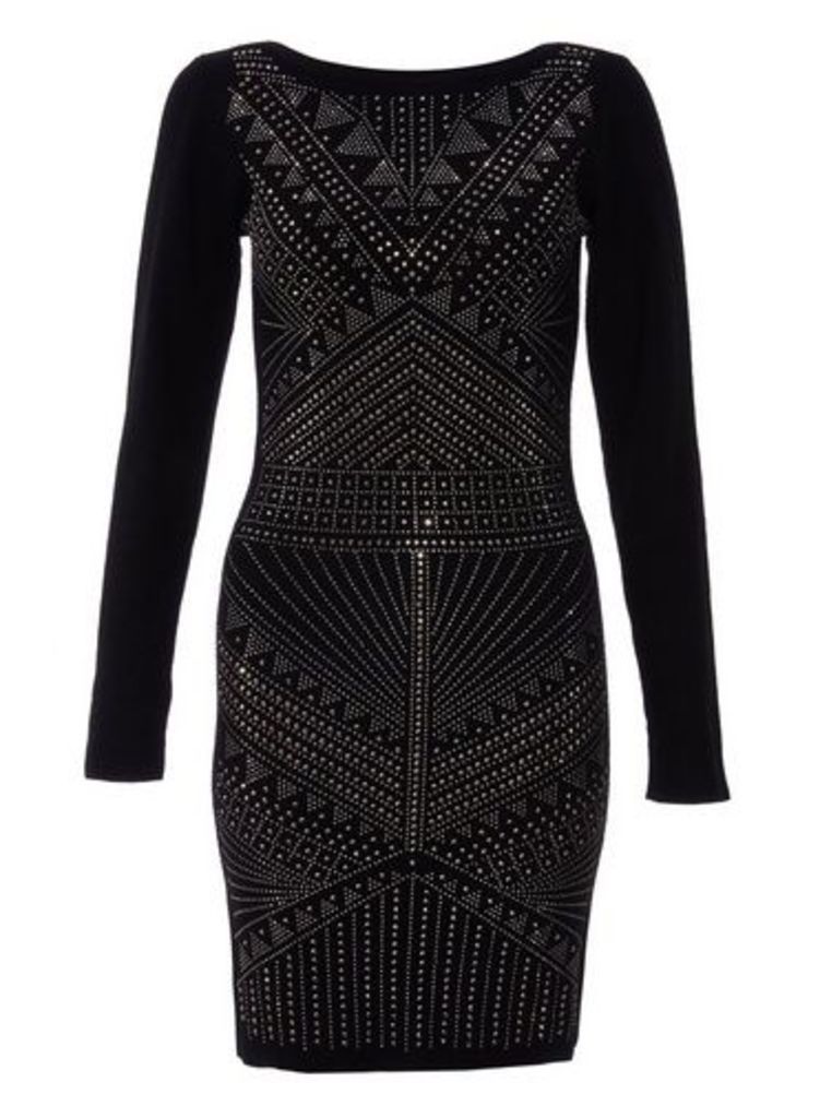 Womens *Quiz Light Knit Embellished Bodycon Dress- Black, Black