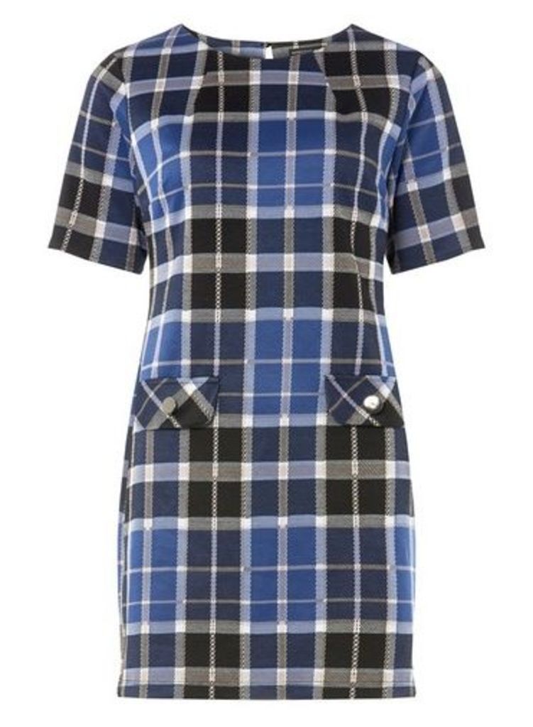 Womens Blue And Grey Checked Tunic, Blue