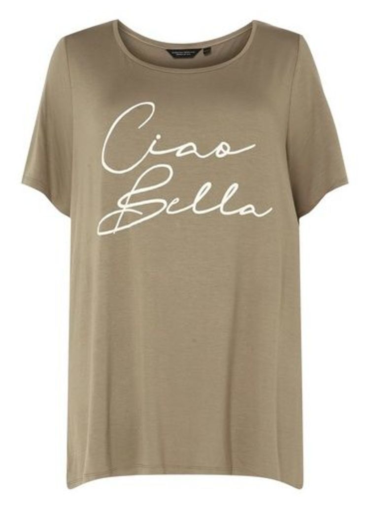 Womens **Dp Curve Khaki 'Ciao Bela' Slogan T-Shirt- Khaki, Khaki