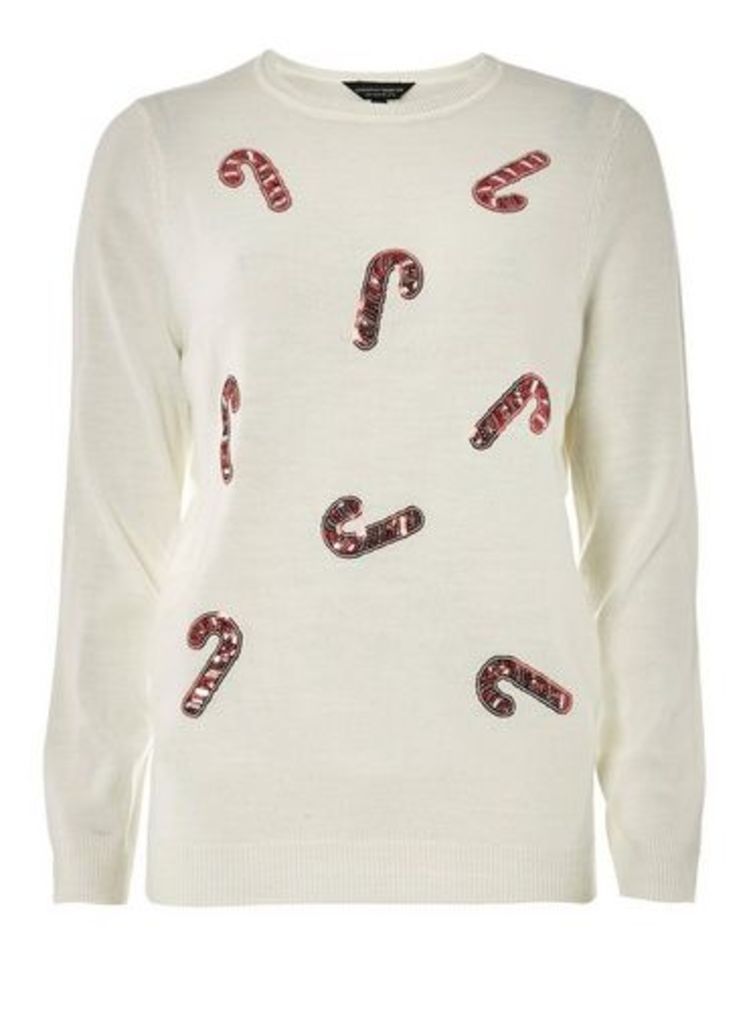 Womens Ivory Candy Cane Jumper- White, White
