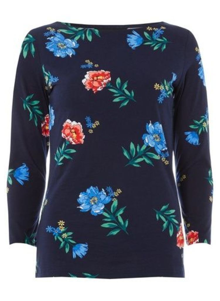 Womens Navy Floral Print Cotton Top- Unspecified, Unspecified
