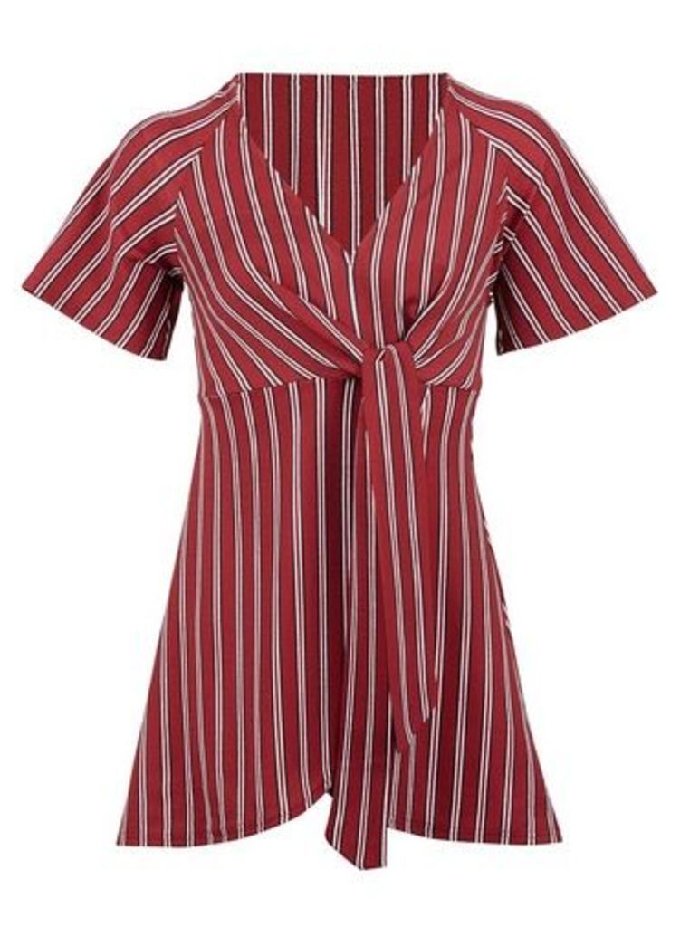 Womens *Izabel London Red Striped Tie Front Top, Red