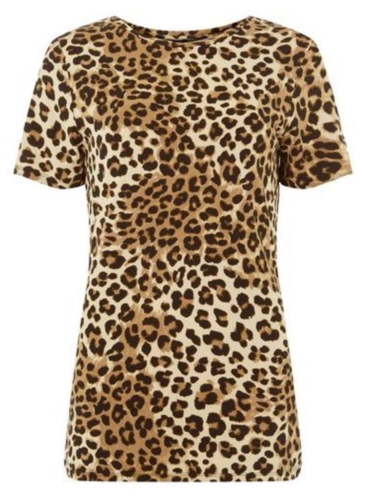 Womens **Tall Brown Leopard Print T-Shirt- Multi Colour, Multi Colour