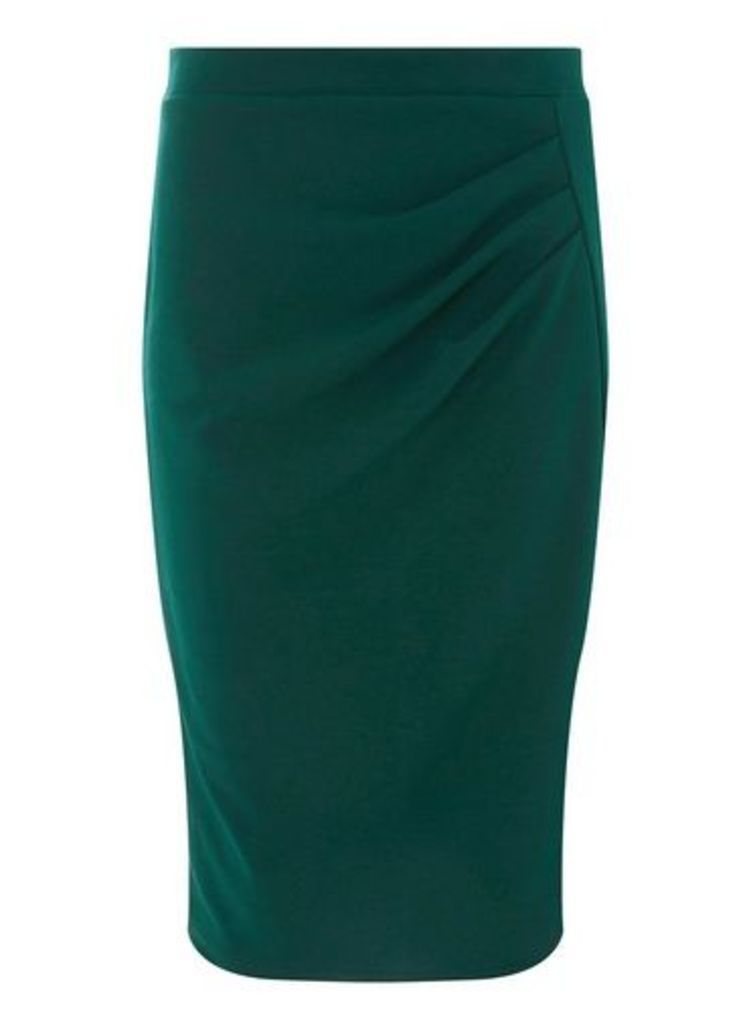Womens **Green Ruched Pencil Skirt- Green, Green