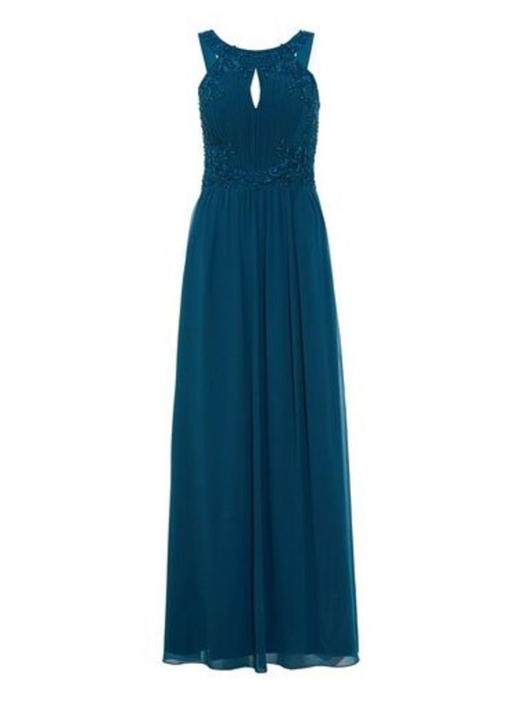 Womens *Quiz Teal Embroidered Maxi Dress- Teal, Teal