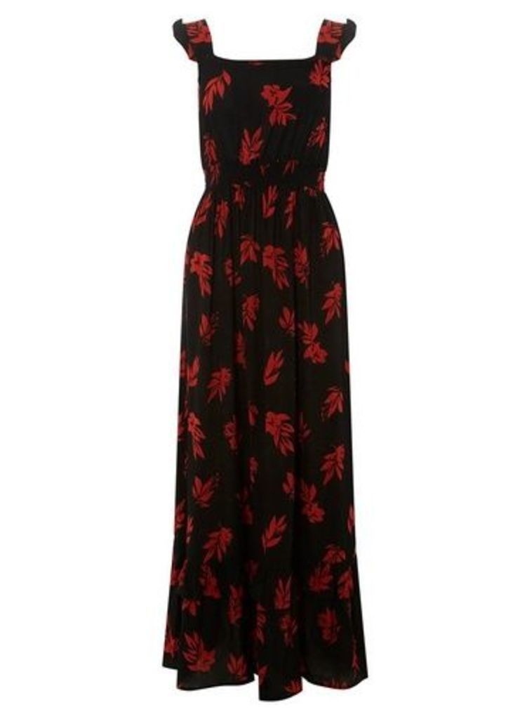 Womens Black Floral Print Maxi Dress- Black, Black