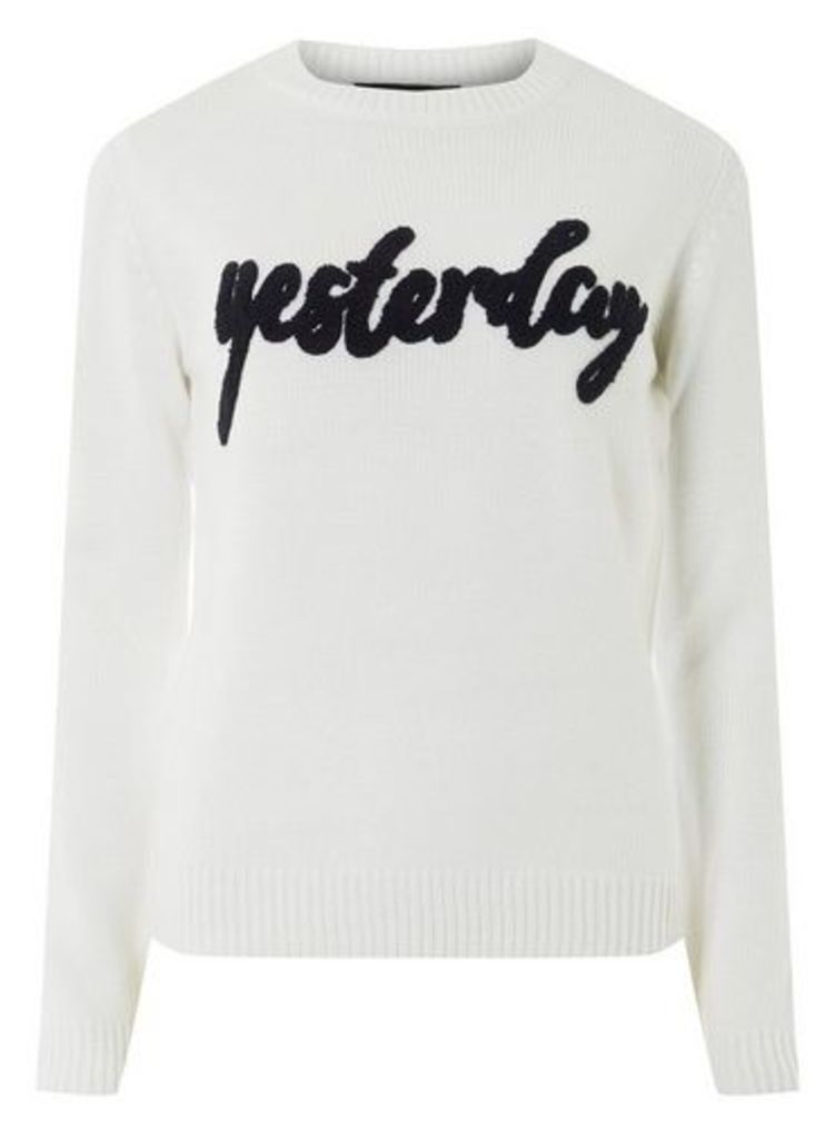 Womens White 'Yesterday' Slogan Jumper- White, White