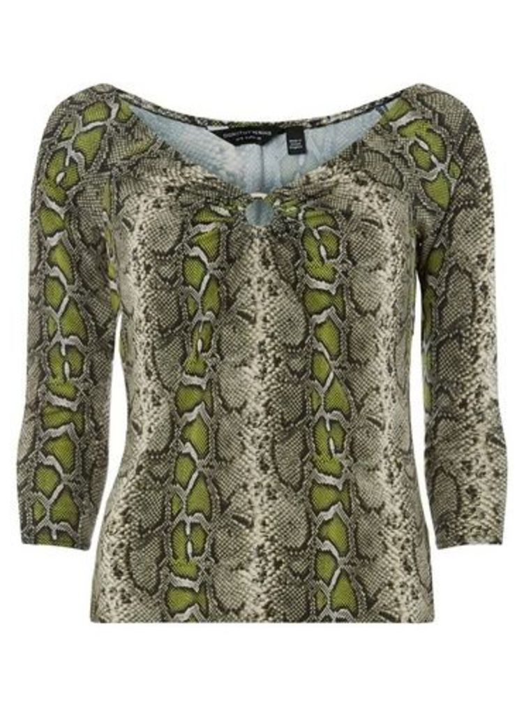 Womens Green Snake Print Ring Front Top- Green, Green