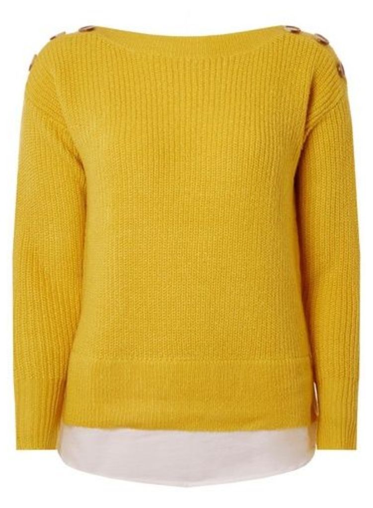 Womens Yellow Horn Effect Button 2-In-1 Jumper- Yellow, Yellow