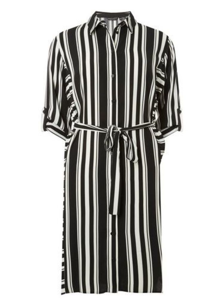 Womens Black And Cream Striped Shirt Dress- Multi, Multi