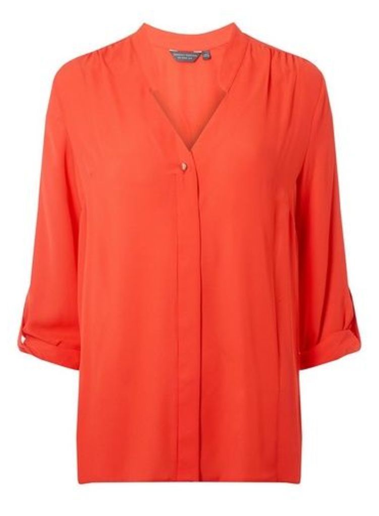 Womens **Tall Coral Pink Roll Sleeve Shirt- Coral, Coral