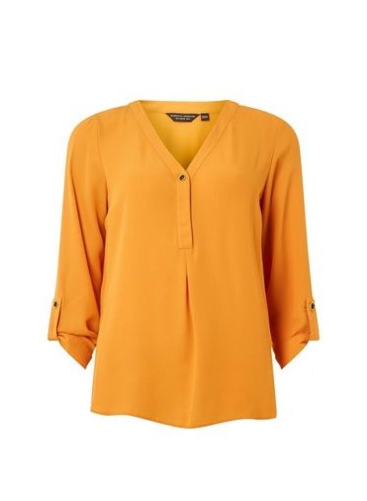 Womens Orange Button Roll Sleeve Shirt- Orange, Orange