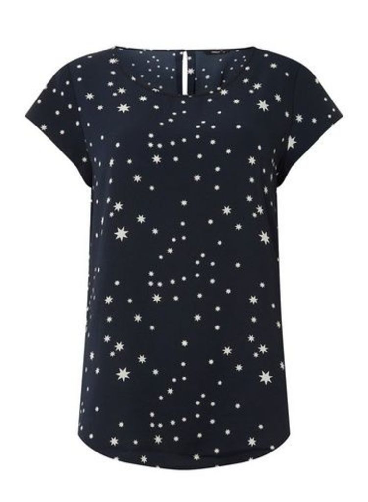 Womens **Only Navy And White Star Print Top- Multi Colour, Multi Colour