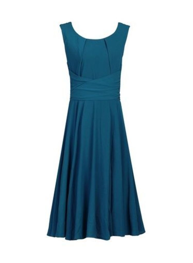 Womens Jolie Moi Petrol Blue Belted Fit And Flare Dress, Blue