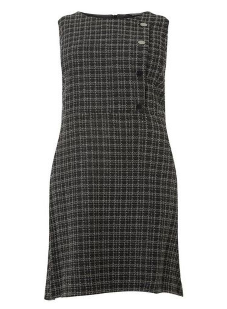 Womens **Dp Curve Grey Check Button Pencil Dress- Grey, Grey