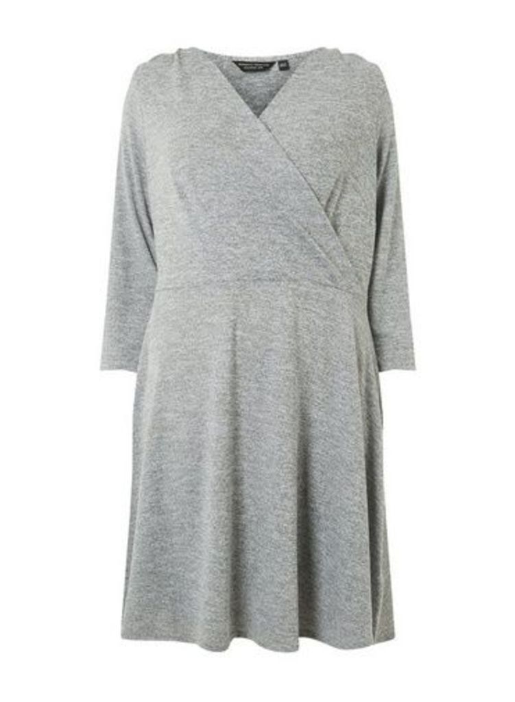 Womens **Dp Curve Grey Brushed Wrap Dress- Grey, Grey