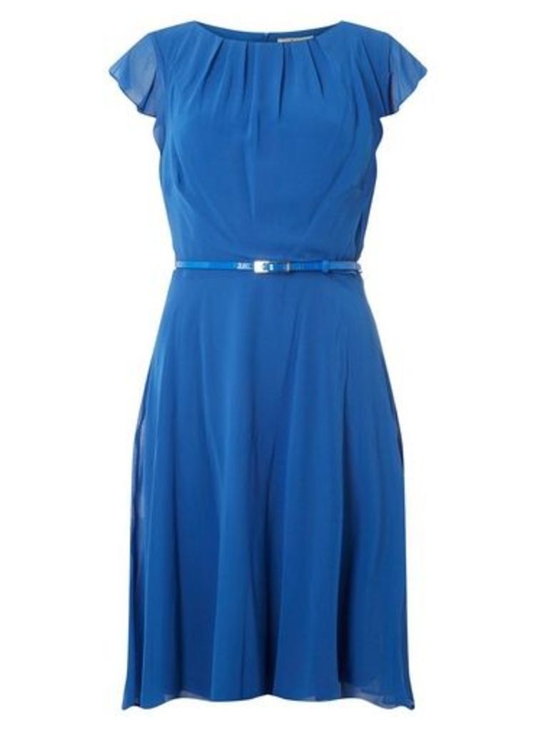 Womens **Billie & Blossom Tall Blue Belted Flare Dress- Blue, Blue