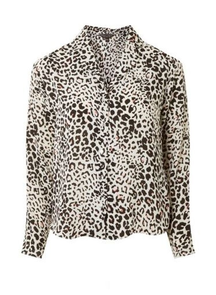 Womens Ivory Leopard Print Pyjama Style Shirt- Ivory, Ivory