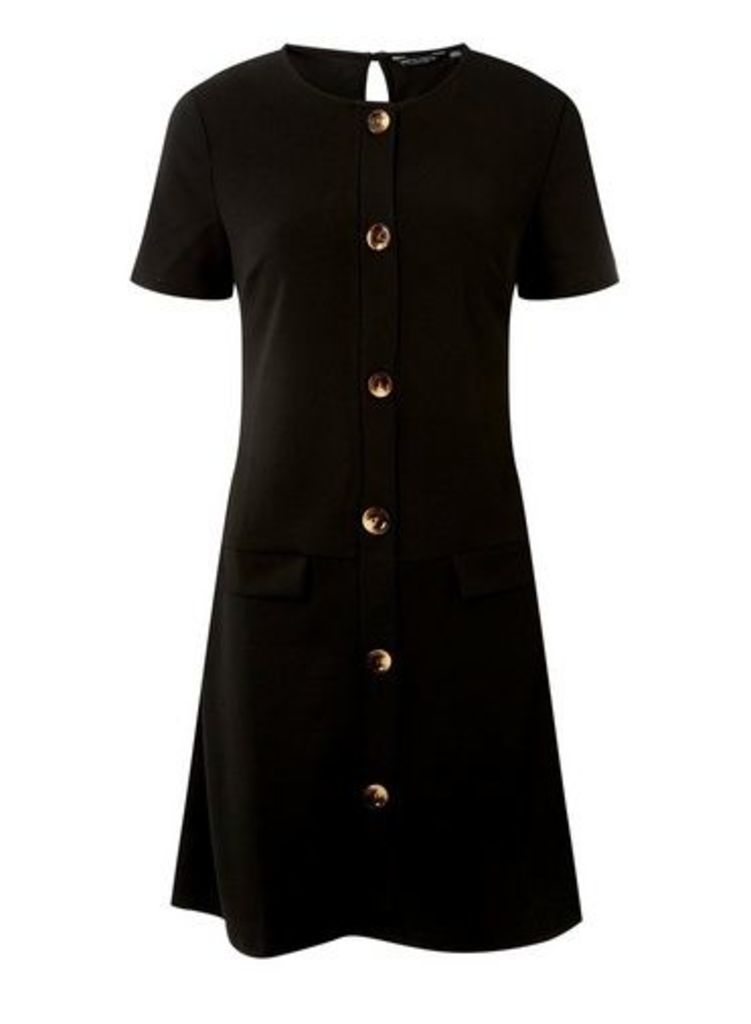 Womens Black Pocket Shift Dress- Black, Black
