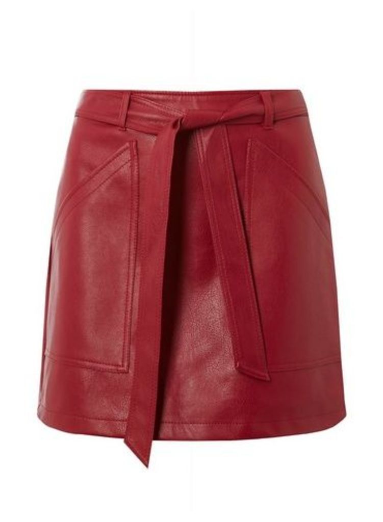 Womens **Vero Moda Red Tie Nw Faux Leather Skirt- Red, Red