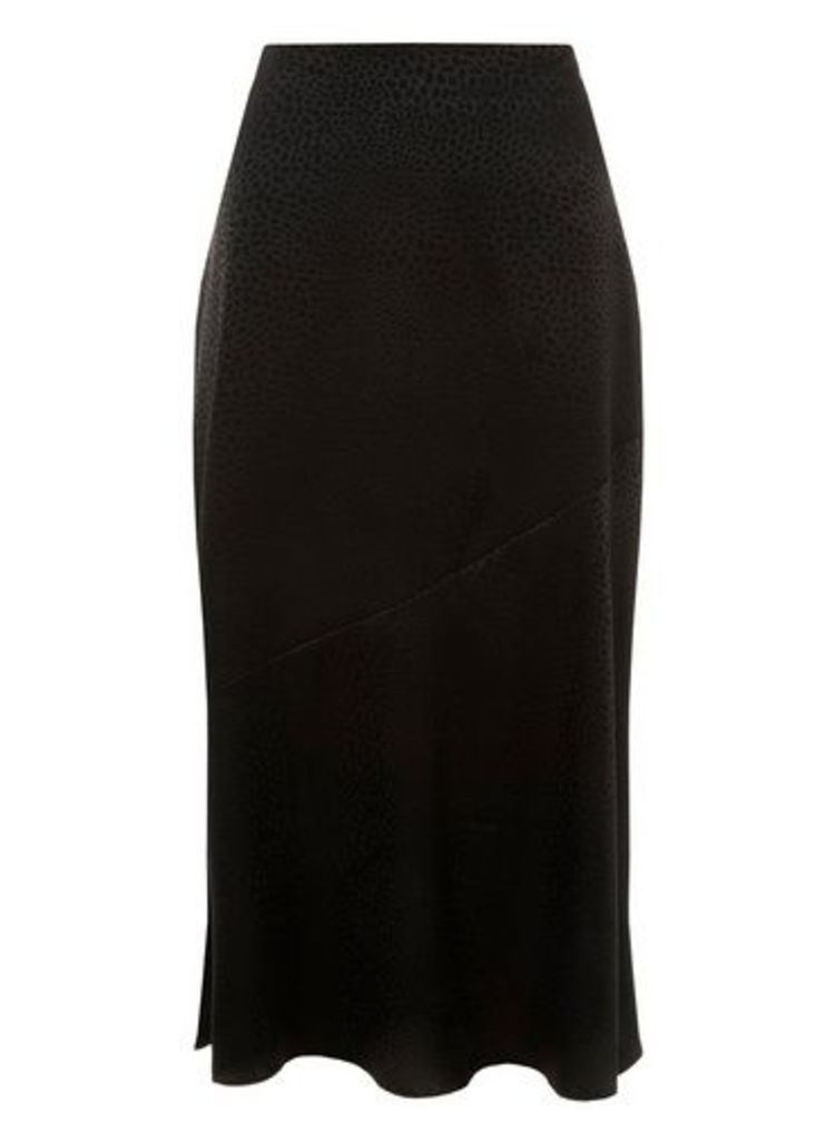Womens Black Jacquard Hem Midi Skirt- Black, Black