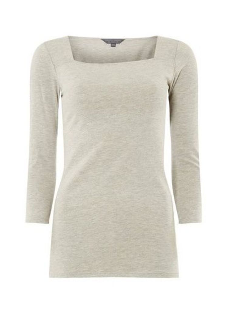 Womens **Tall Grey Square Neck Top- Grey, Grey