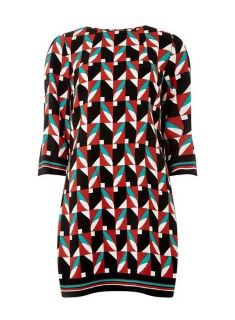 Womens **Tall Multi Colour Geometric Print Shift Dress, Multi Colour