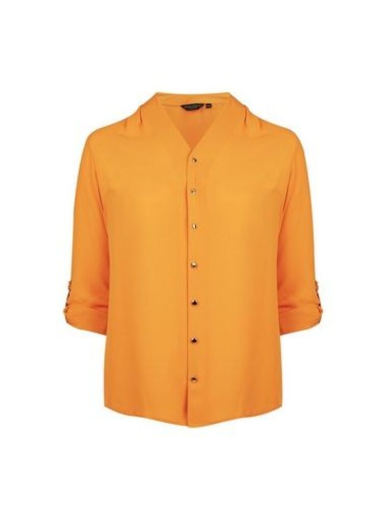 Womens **Dp Curve Yellow Roll Sleeve Shirt- Orange, Orange