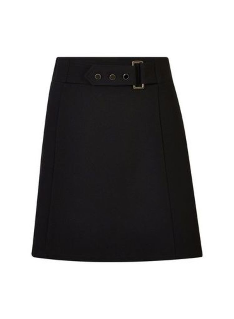 Womens **Black Buckle Detail Mini Skirt- Black, Black
