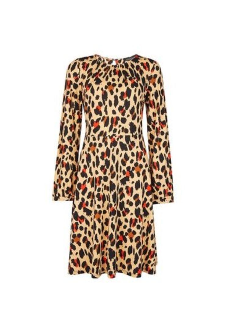 Womens Brown Animal Print Fit And Flare Dress- Brown, Brown