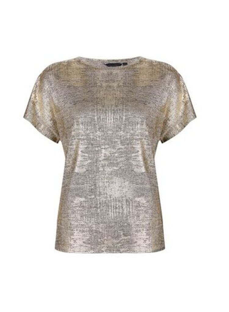 Womens Gold Shimmer Style Batwing Sleeves Top- Gold, Gold