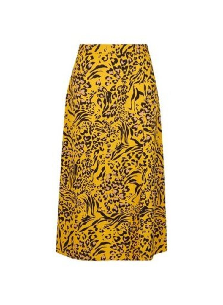 Womens Yellow Zebra Print Midi Skirt- Yellow, Yellow
