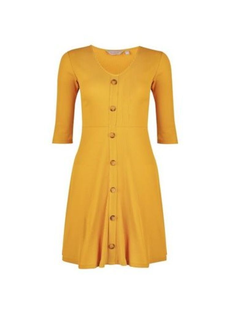 Womens Petite Yellow Ribbed Dress- Orange, Orange