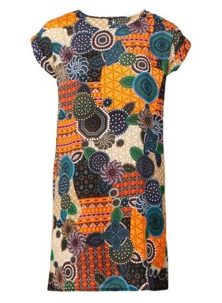 Womens Izabel London Orange Mosaic Print Dress, Orange
