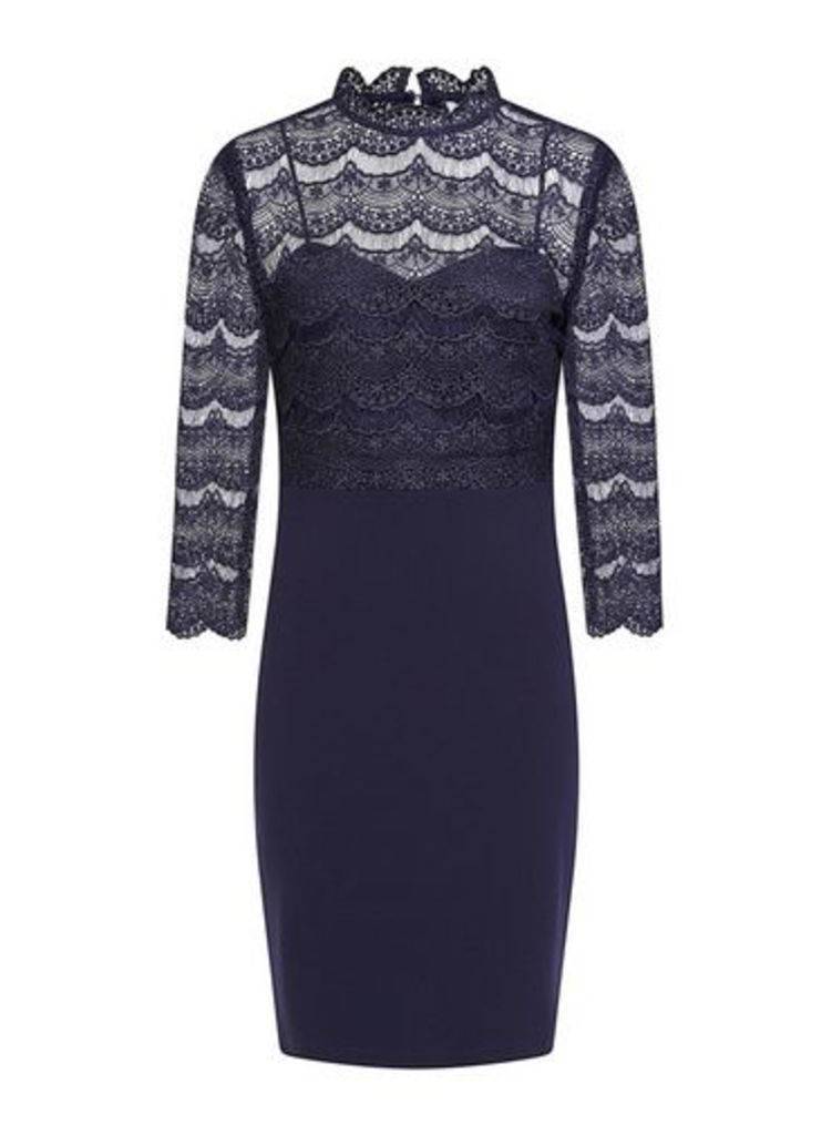 Womens **Paper Dolls Navy 3/4 Sleeve Lace Bodycon Dress, Navy