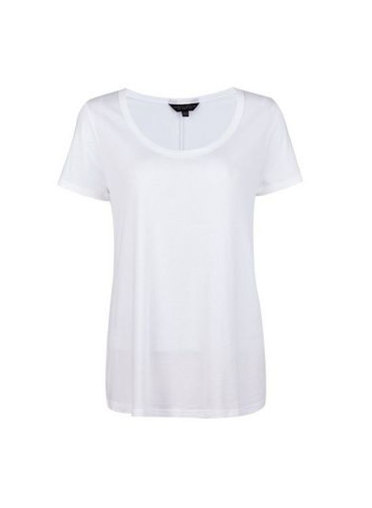 Womens White Scoop Neck T-Shirt- White, White