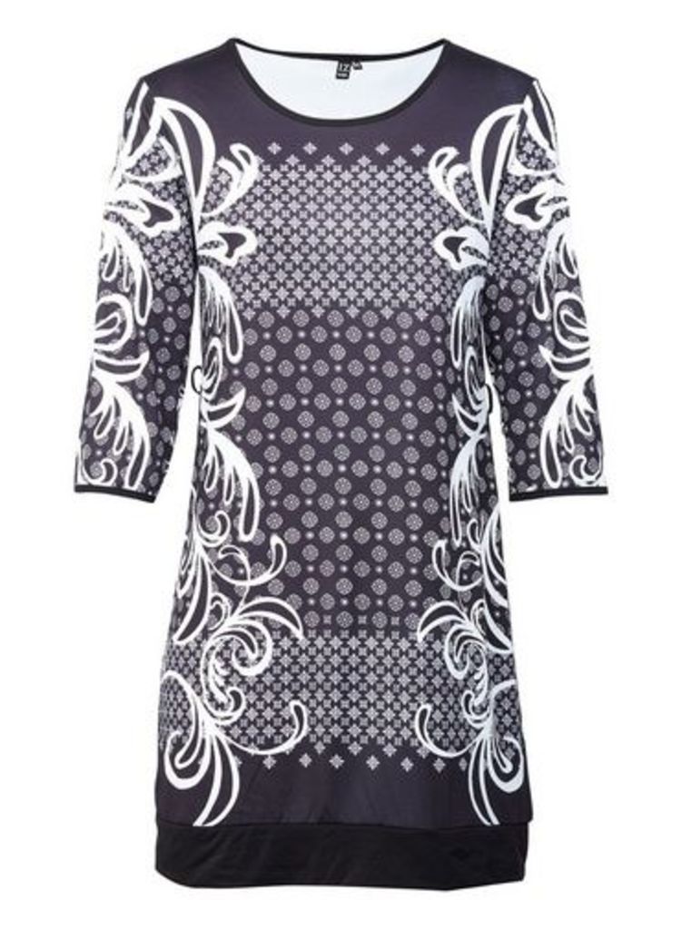 Womens *Izabel London Multi Colour Baroque Print Shift Dress- Black, Black