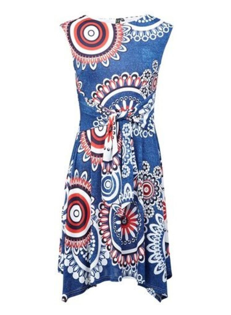 Womens Izabel London Blue Hanky Hem Tea Dress - Multi Colour, Multi Colour