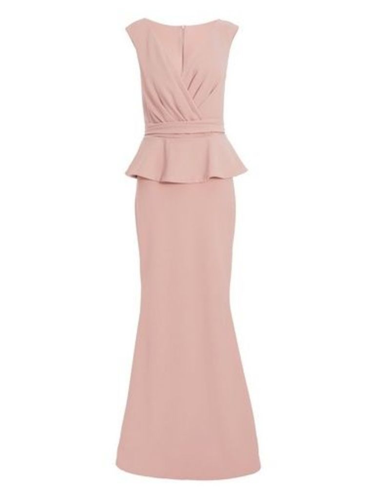 Womens *Quiz Pink Peplum Detail Maxi Dress- Pink, Pink