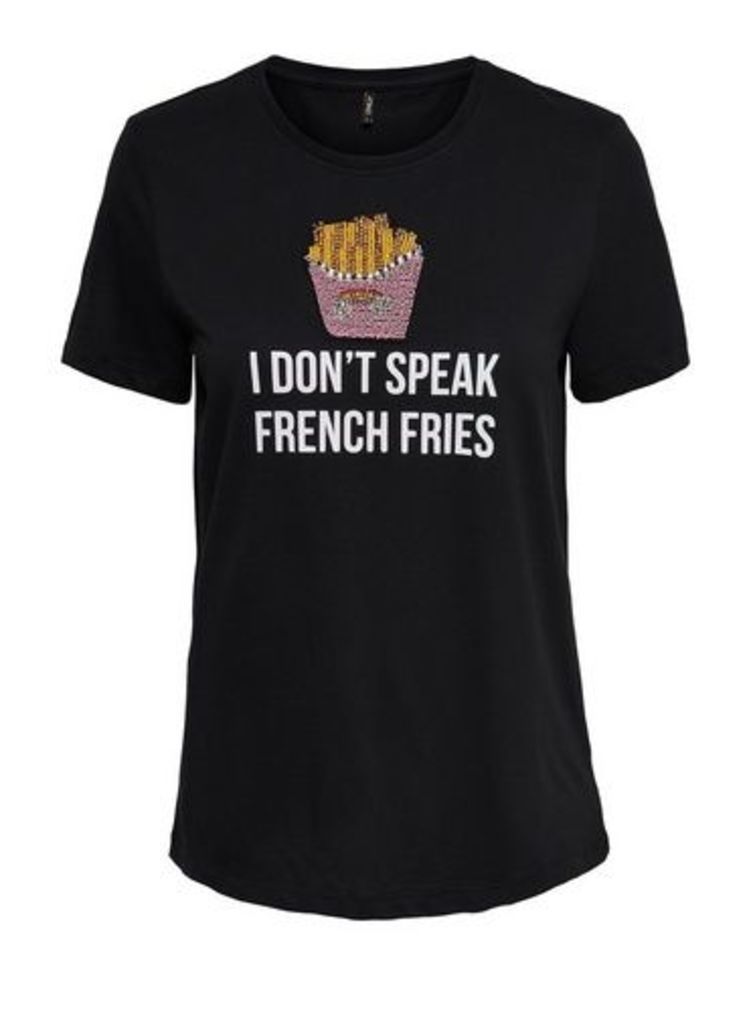 Womens **Only Black 'Speak French' T-Shirt, Black