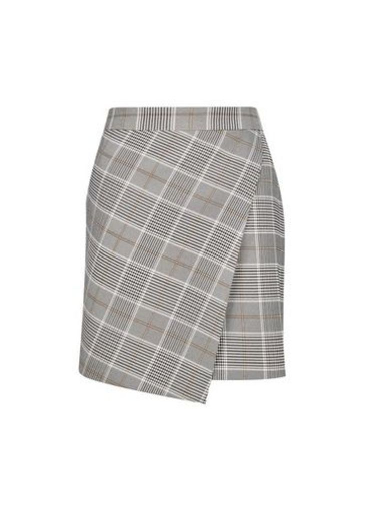 Womens Grey Charlie Check Wrap Skirt, Grey
