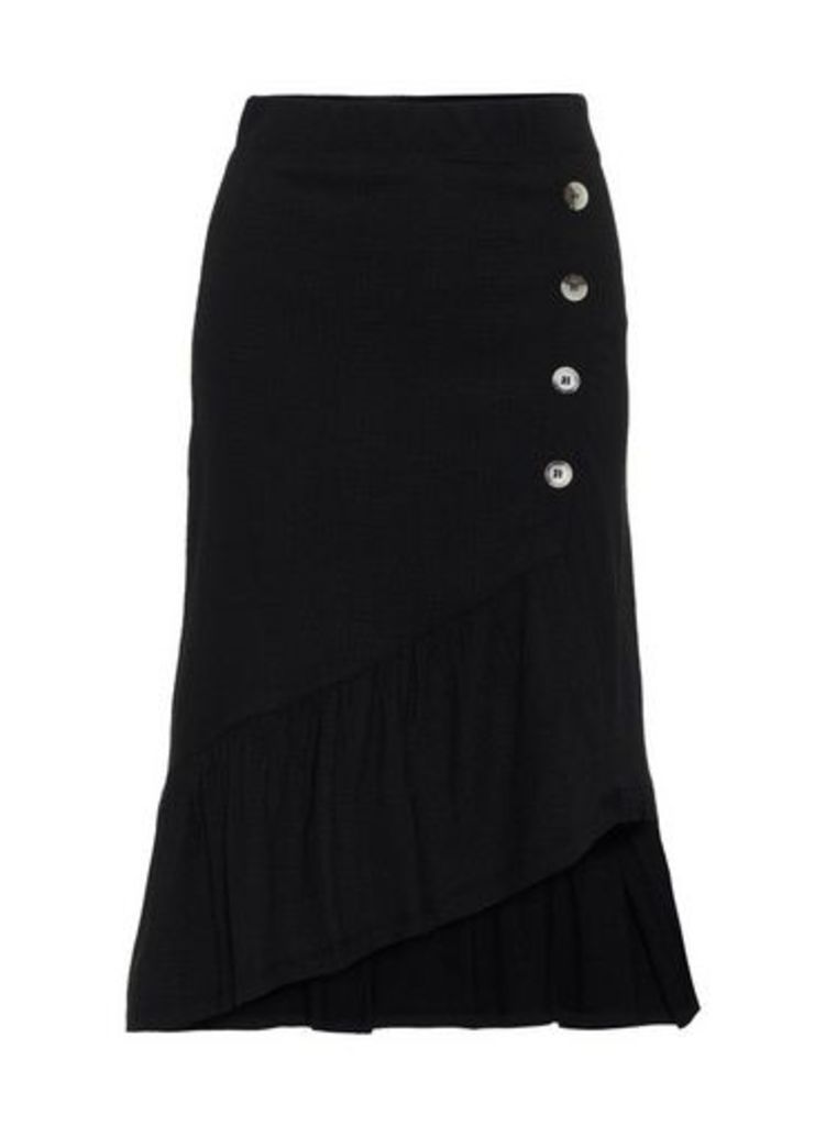 Womens **Vero Moda Black Button Wrap Skirt, Black